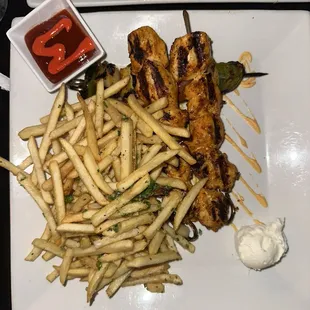 Chicken Kebab and Garlic Fries
