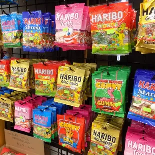 a variety of candy and candis