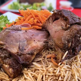 Close-up of the Quabili Pallow...delicious, fork tender lamb shank.