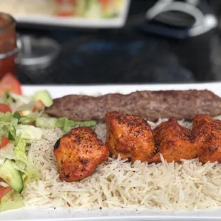Chicken Kabob and Kofta Combo with rice and salad