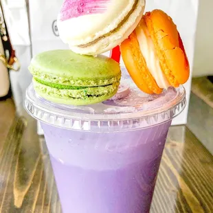 macarons in a plastic cup