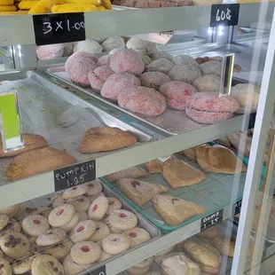 a display case full of donuts