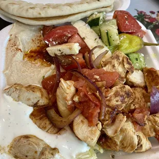 Chicken Kabob w/ Greek Salad, Hummus &amp; Pita