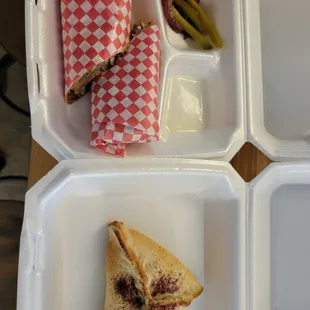 Beef and lamb shawarma with spinich bread pocket.