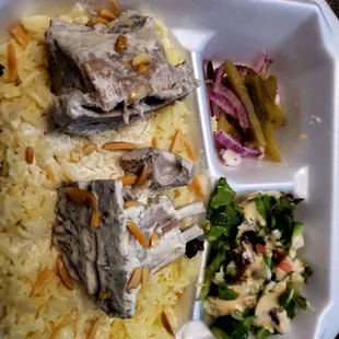 Mansaf (Smoked White Rice &amp; Lamb With Yogurt Sauce and Mediterranean Salad) Pickled Veggies
