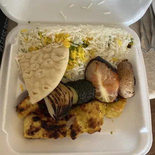 Chicken kebab with rice, Looks better than it tasted.