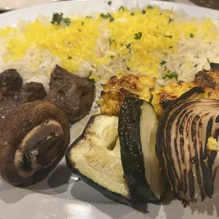 Chicken and steak mixed kebabs