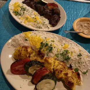 Chicken Kabob and the Shish Kabob (beef tenderloin)
