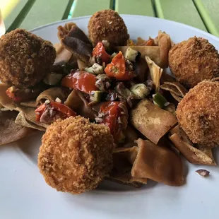 Fried feta with pita chips. Delicious!
