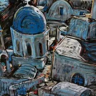 a painting of a blue domed building