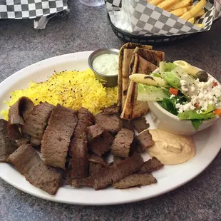 Gyro platter with Mediterranean salad