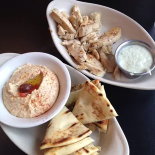 Side of hummus side of chicken.  Nice lunch!