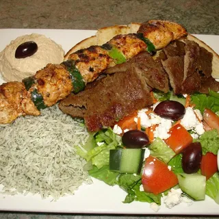 Chicken Kabob, Gyros and Hummus Plate