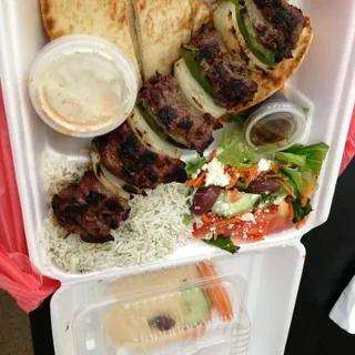 Beef Kabob and Hummus Combo Plate