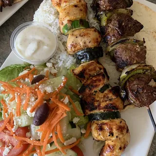 Beef Kabob and Chicken Kabob Combo Plate