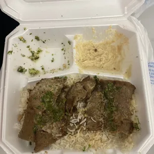 Shawarma platter with a Greek salad that I destroyed because it was delish! Hummus was so yum!