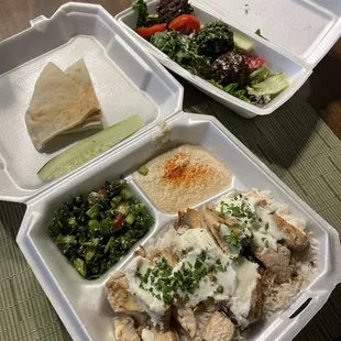 Tawook platter with tabouli and hummus. Side order of falafel.