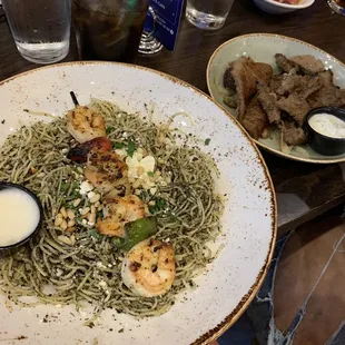 This is the angel hair pasta with gyros on the side