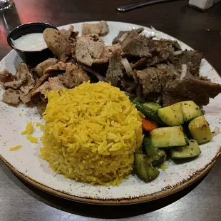 Twin gyro plate with chicken and lamb/beef gyro