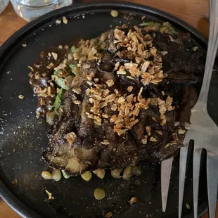 Maitake Mushrooms over spiced garlic lentils