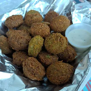 Falafel ball with tahini dip