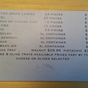 Catering menu &amp; prices