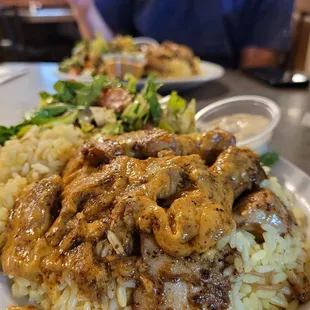 Lebanese Chicken and Rice w/ the Spicy sauce!