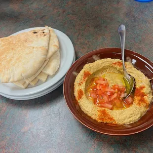 Spicy hummus and pita bread