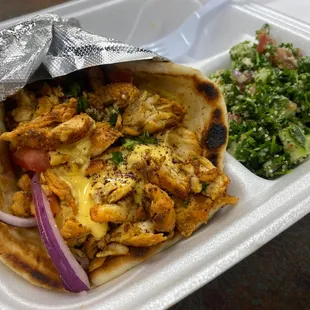 Chicken shawarma pita sandwich combo w/ tabouli