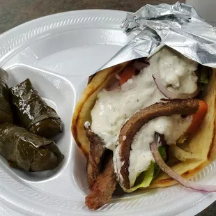 Gyro &amp; a side of stuffed grape leaves.