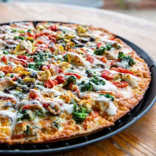 a closeup of a pizza