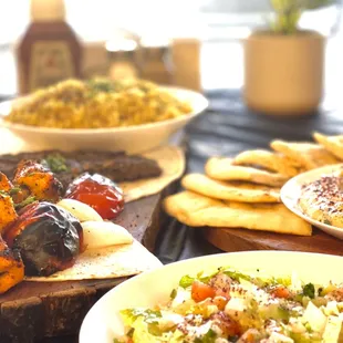 various plates of food on a table