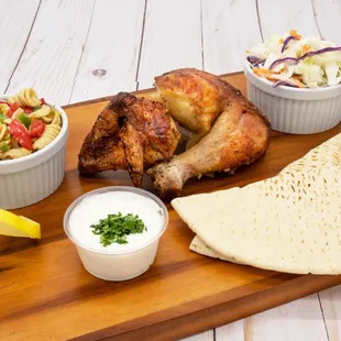 Fresh off the spit 1/4 Rotisserie Chicken + 2 healthy sides