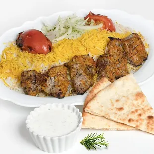 Lamb kabob with rice