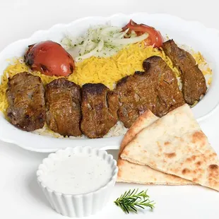 Filet kabob with rice