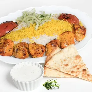 Chicken kabob with rice