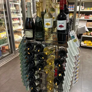 a display of wine bottles