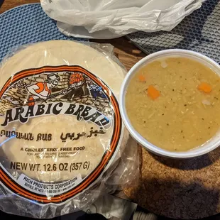 Lentil soup and pita bread