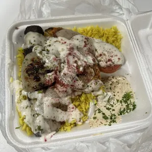 Combination Kabob Plate to-go (meats were well done and dry but flavorful)