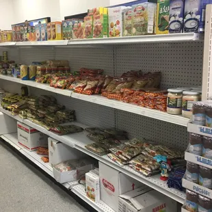 shelves of various foods and condiments