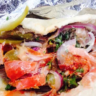 Small beef extra spicy shawarma.