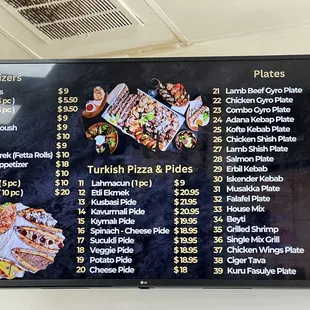 Menu as of September 2024