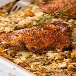 Rice and chicken plate