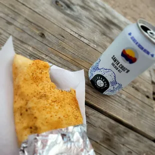 Mixed wrap with lamb and a Santa Cruz&apos;r Golden Ale