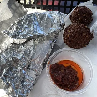 Falafel, hot sauce