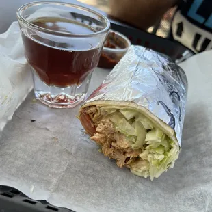 Chicken Wrap, hot tea