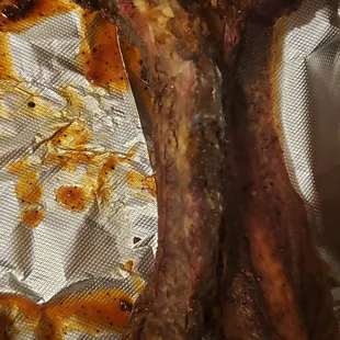 Cross section of a beef rib that shouldn&apos;t have been served as individual bones. See not meaty at all