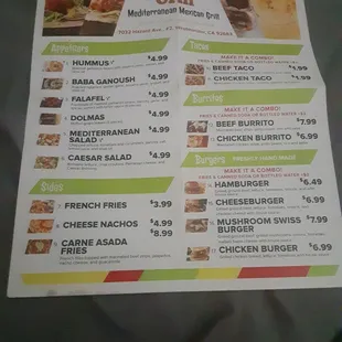 menu