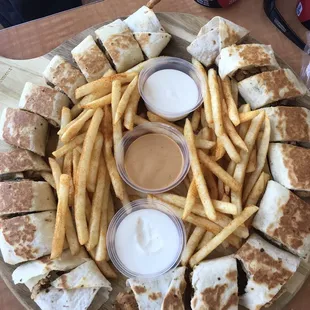 Chicken shawarma wraps (2) and fries.