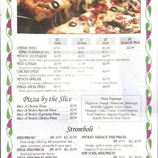 a pizza menu